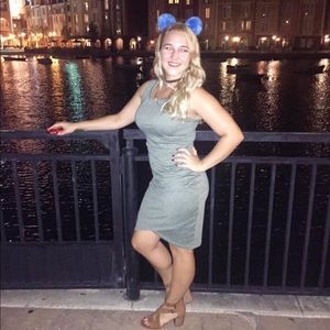 Francesca’s form-fitting ruched tank top dress